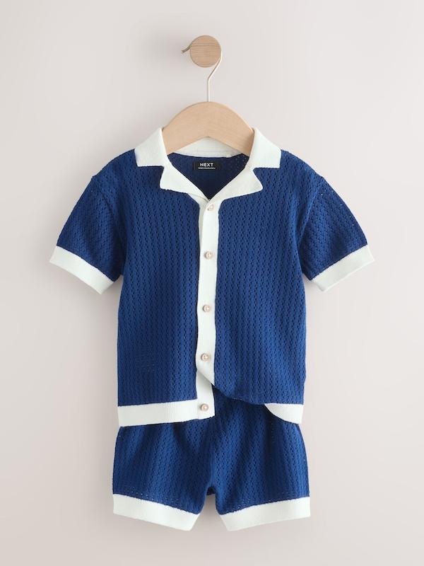 ست پیراهن پلوشرت بافت و شلوارک سرمه‌ای نکست | Next Navy Blue Knitted Polo Shirt and Shorts Set