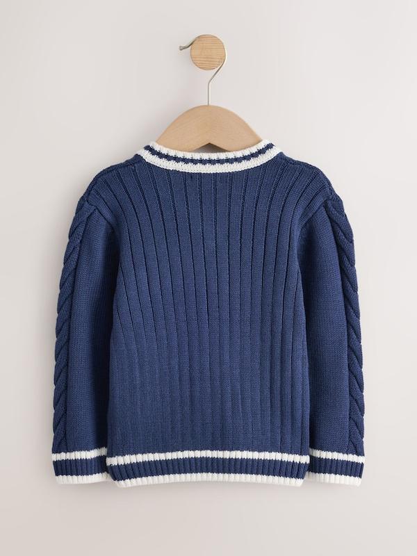 پلیور بافت طرح ورزشی سرمه‌ای نکست |  Next Navy Blue Cable Knit Varsity Jumper