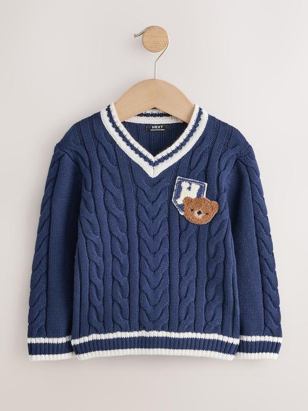 پلیور بافت طرح ورزشی سرمه‌ای نکست |  Next Navy Blue Cable Knit Varsity Jumper