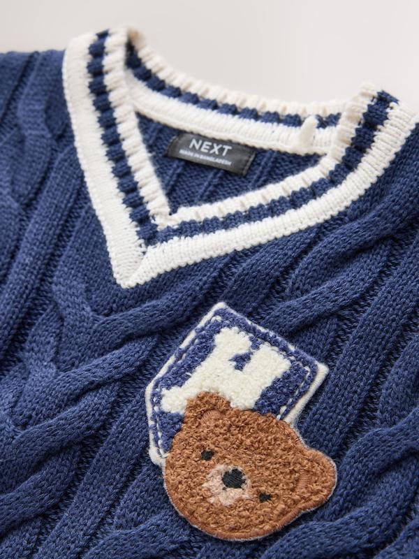 پلیور بافت طرح ورزشی سرمه‌ای نکست |  Next Navy Blue Cable Knit Varsity Jumper