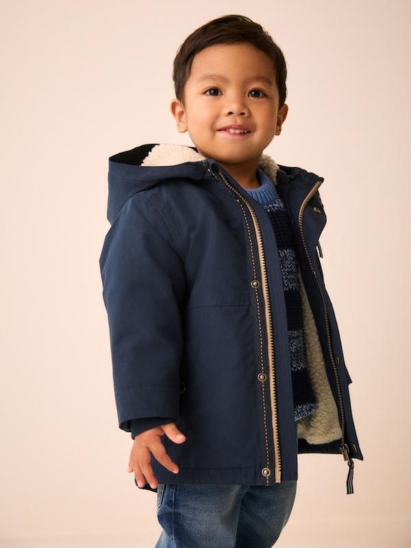 کاپشن پارکا ضدآب آستر بورگ سرمه‌ای نکست | Next Navy Waterproof Borg Lined Parka