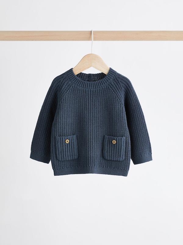 ست پلیور بافت جیب‌دار و لگینگ نوزادی آبی نکست | Next Blue Baby Knitted Jumper and Leggings Set