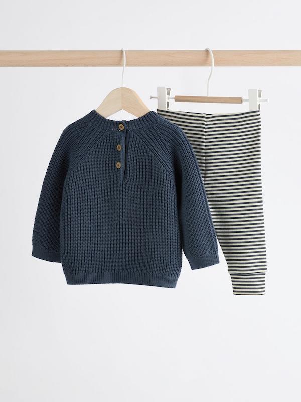 ست پلیور بافت جیب‌دار و لگینگ نوزادی آبی نکست | Next Blue Baby Knitted Jumper and Leggings Set