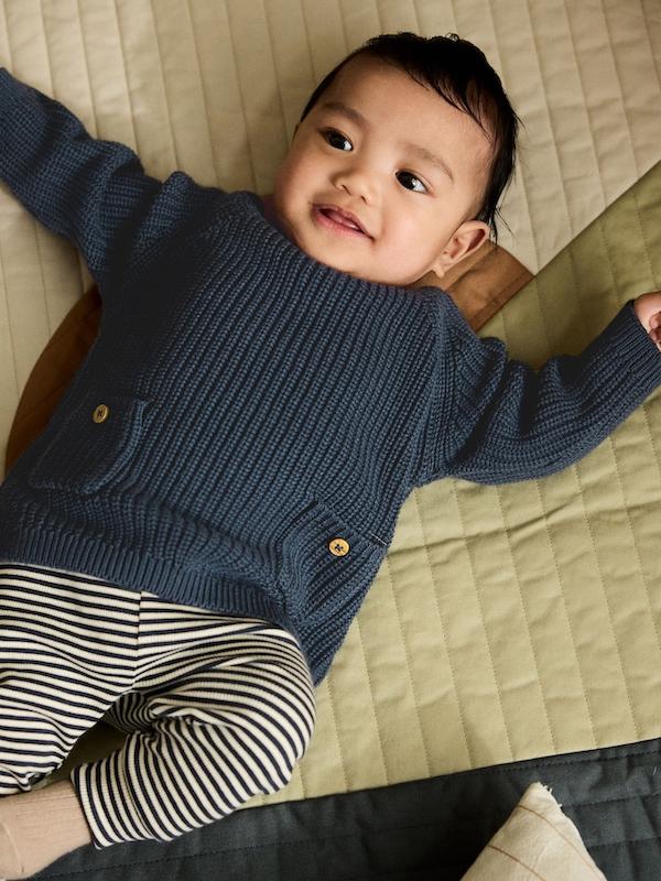 ست پلیور بافت جیب‌دار و لگینگ نوزادی آبی نکست | Next Blue Baby Knitted Jumper and Leggings Set