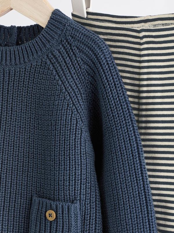 ست پلیور بافت جیب‌دار و لگینگ نوزادی آبی نکست | Next Blue Baby Knitted Jumper and Leggings Set