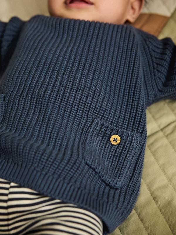 ست پلیور بافت جیب‌دار و لگینگ نوزادی آبی نکست | Next Blue Baby Knitted Jumper and Leggings Set