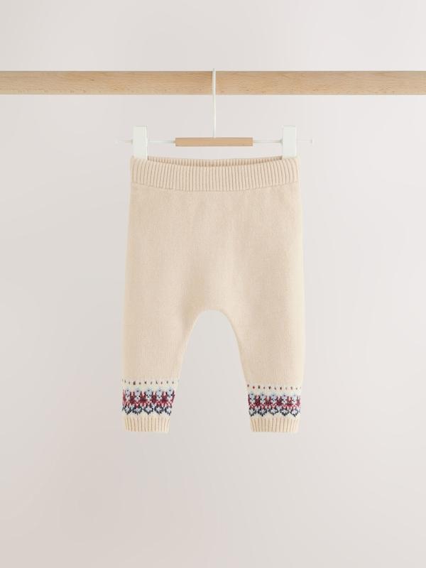 ست ژاکت بافت و لگینگ طرح‌دار نوزادی کرم نکست | Next Neutral Fairisle Knitted Cardigan and Legging Baby Set