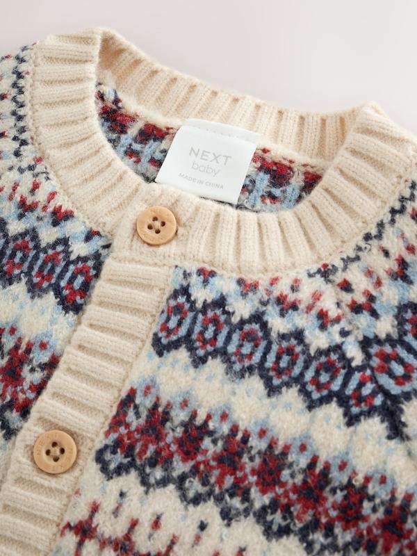 ست ژاکت بافت و لگینگ طرح‌دار نوزادی کرم نکست | Next Neutral Fairisle Knitted Cardigan and Legging Baby Set