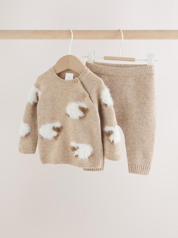 ست پلیور و لگینگ بافت طرح گوسفند قهوه‌ای نکست | Next Brown Sheep Baby Knitted Jumper and Leggings Set