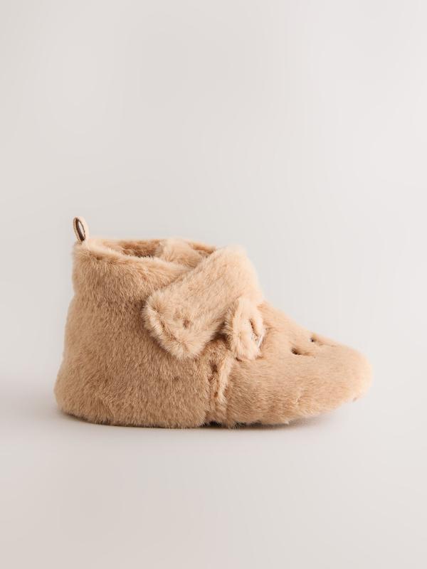 پاپوش و بوت خزدار نوزادی طرح خرس قهوه‌ای روشن نکست | Next Tan Brown Bear Baby Slipper Wrap Boots