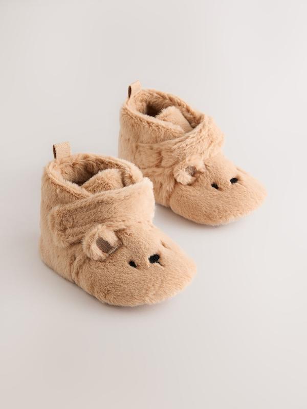 پاپوش و بوت خزدار نوزادی طرح خرس قهوه‌ای روشن نکست | Next Tan Brown Bear Baby Slipper Wrap Boots