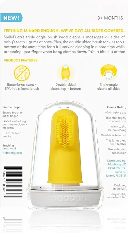 مسواک انگشتی نوزاد فریدا بیبی مدل اسمایل‌فریدا با محفظه نگهدارنده |  Fridababy SmileFrida The Finger Toothbrush