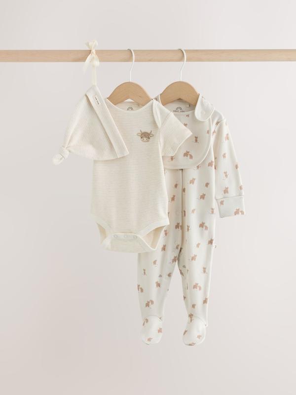 ست ۴ تکه سرهمی، بادی، کلاه و پیش‌بند نوزادی مدل همیش خنثی نکست | Next baby clothes