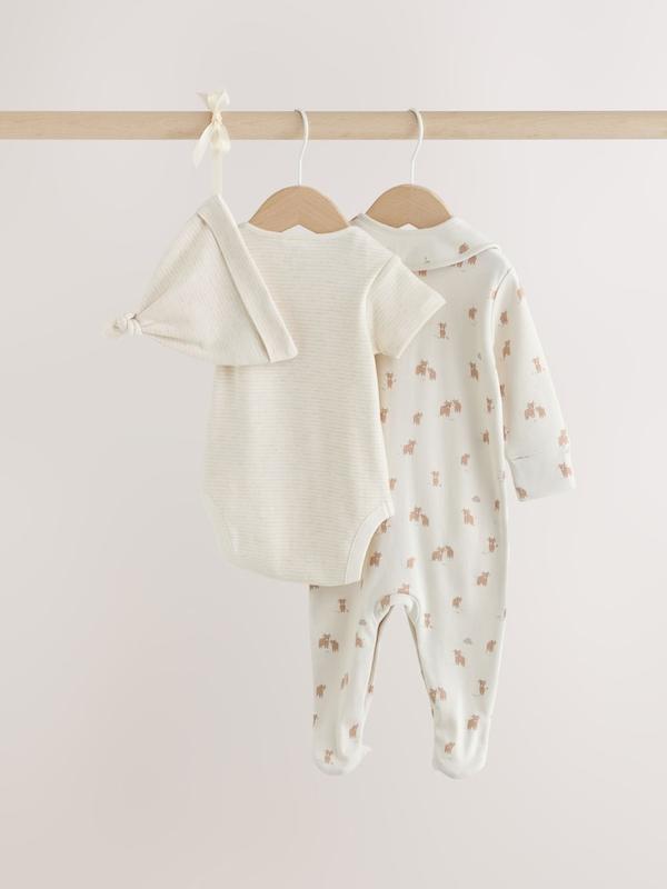 ست ۴ تکه سرهمی، بادی، کلاه و پیش‌بند نوزادی مدل همیش خنثی نکست | Next baby clothes