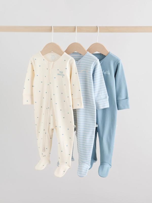پک ۳ عددی سرهمی خواب زیپ‌دار دوطرفه آبی نکست | Next sleepsuits