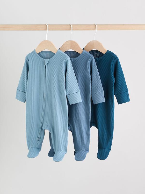 پک ۳ عددی سرهمی خواب زیپ‌دار دوطرفه آبی نکست | Next sleepsuits 