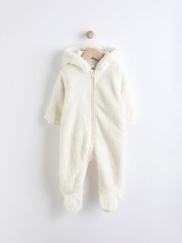 سرهمی کلاه‌دار پشمی و گرم نوزادی اکرو نکست | Next Ecru Baby Cosy Fleece  Hooded All-In-One