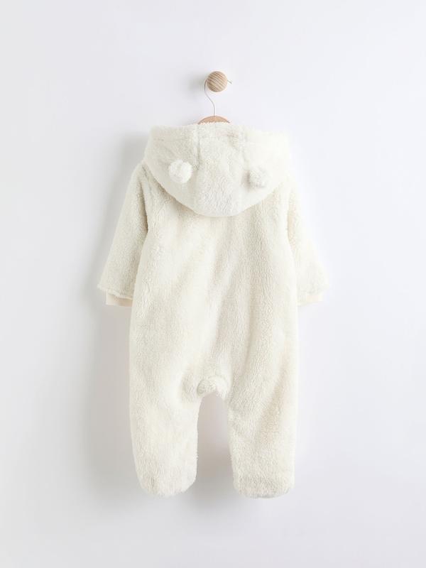 سرهمی کلاه‌دار پشمی و گرم نوزادی اکرو نکست | Next Ecru Baby Cosy Fleece  Hooded All-In-One