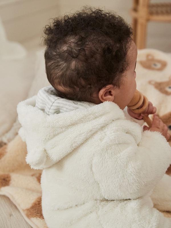 سرهمی کلاه‌دار پشمی و گرم نوزادی اکرو نکست | Next Ecru Baby Cosy Fleece  Hooded All-In-One