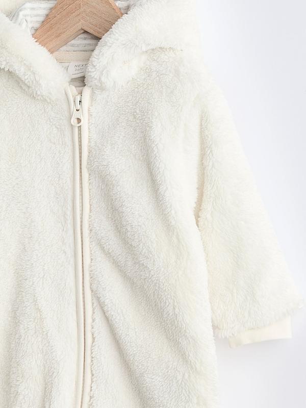 سرهمی کلاه‌دار پشمی و گرم نوزادی اکرو نکست | Next Ecru Baby Cosy Fleece  Hooded All-In-One