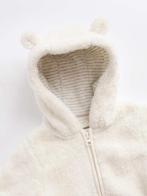 سرهمی کلاه‌دار پشمی و گرم نوزادی اکرو نکست | Next Ecru Baby Cosy Fleece  Hooded All-In-One