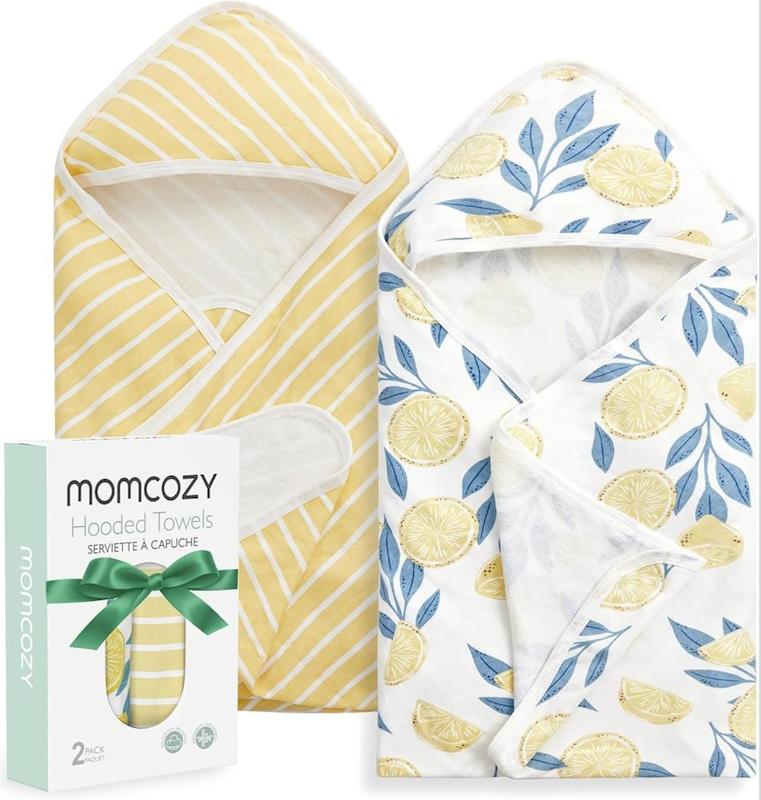پک ۲ عددی حوله کلاه‌دار نوزاد مامکوزی طرح لیمو (Momcozy Baby Towels - Lemon)