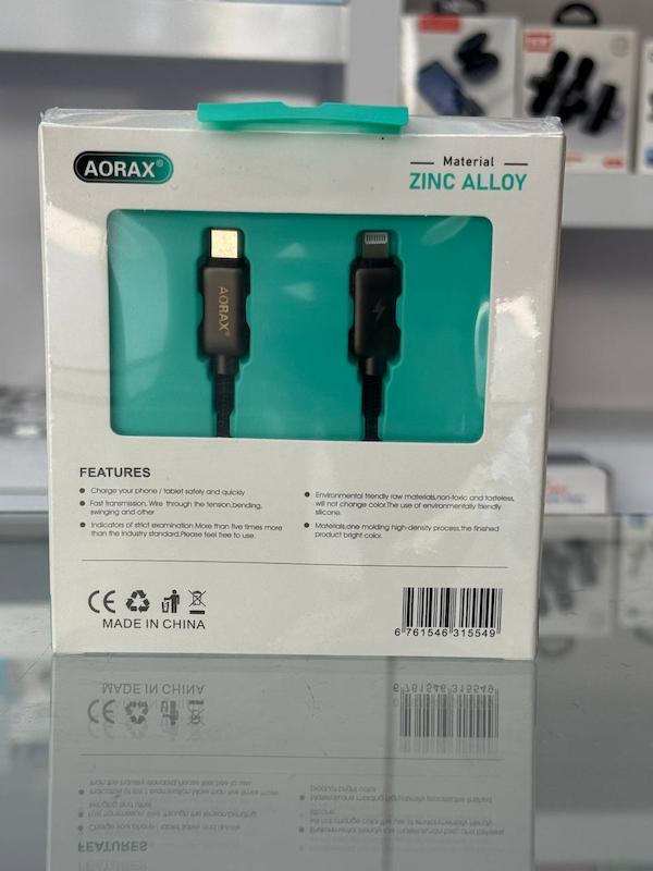 کابل شارژ سریع آوراکس تایپ‌سی به لایتنینگ (AORAX USB-C to Lightning) — مدل YS-26 — توان ۲۷ وات