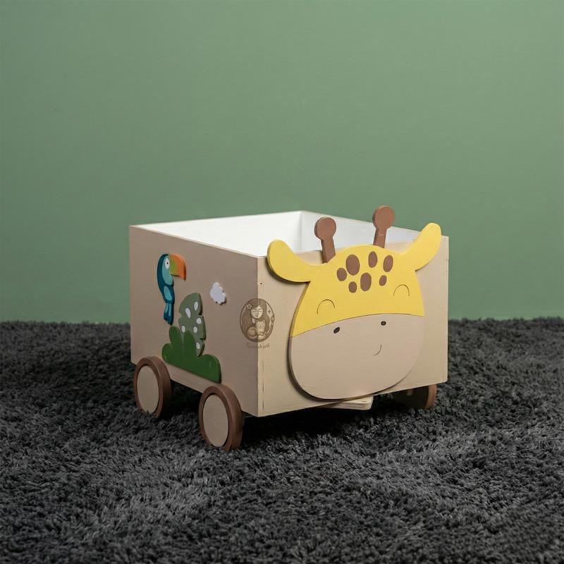 باکس اسباب بازی چرخ دار چوبی کودک طرح سافاری گالری فرانه