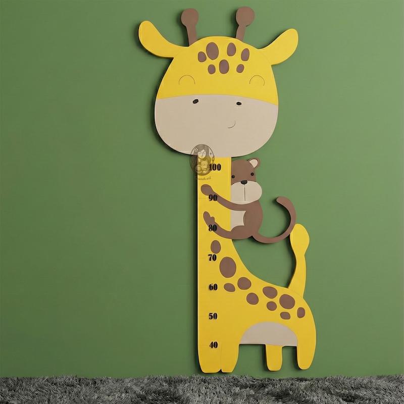 متر چوبی کودک طرح زرافه و میمون گالری فرانه