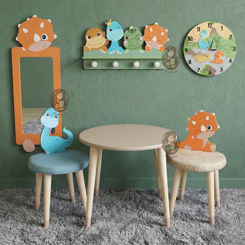 میز و صندلی چوبی کودک طرح دایناسور گالری فرانه