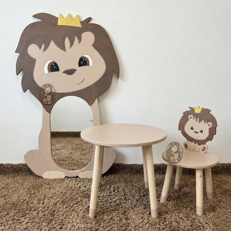 میز و صندلی چوبی کودک طرح شیر گالری فرانه