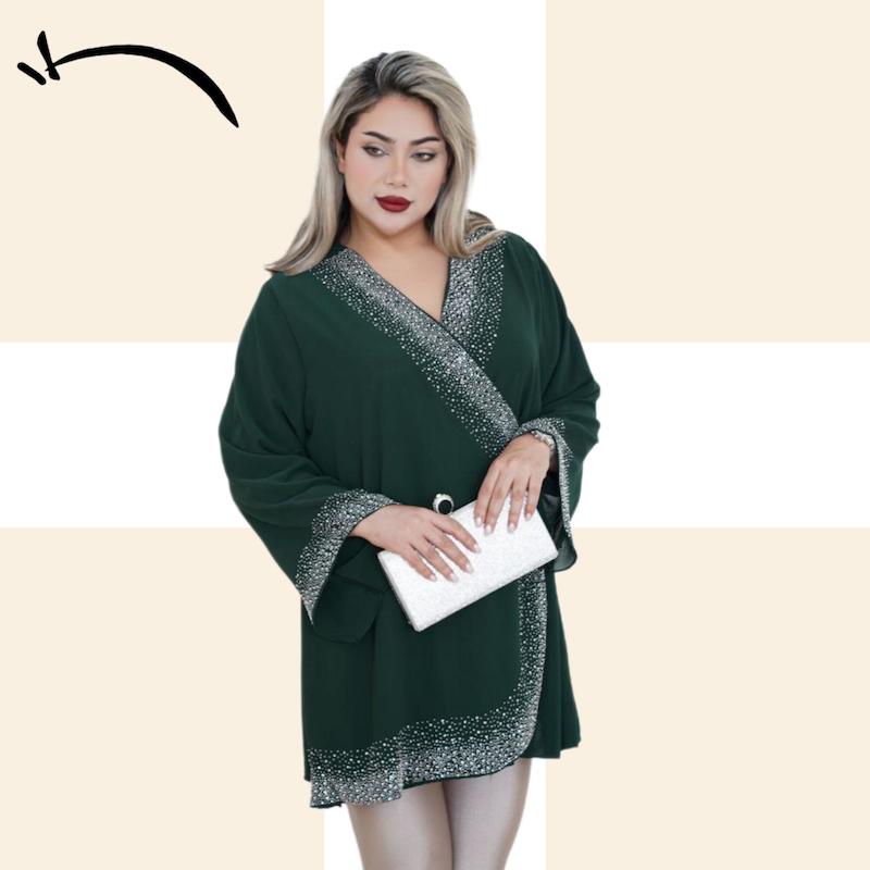 تونیک یقه عربی، مناسب مجلس، پارچه حریر، نگین صنعتی