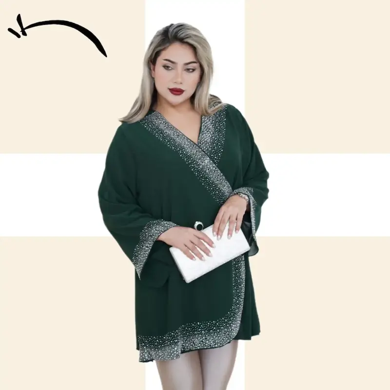تونیک یقه عربی، مناسب مجلس، پارچه حریر، نگین صنعتی