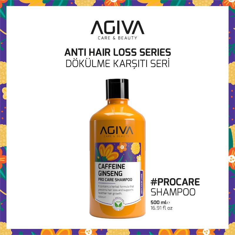 شامپو ضد ریزش آگیوا (Agiva) حاوی کافئین و جینسینگ: تقویت‌کننده تخصصی Pro Care برای موهای ضعیف و مستعد ریزش