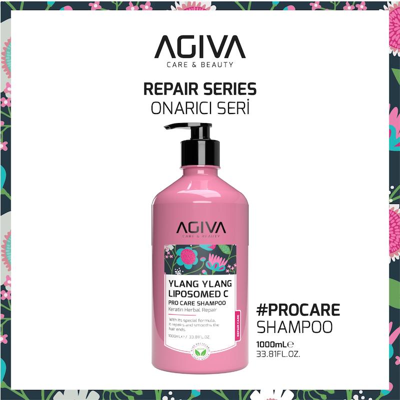شامپو سر  یلانگ یلانگ آگیوا (Agiva) ترمیم‌کننده کراتین و ابریشم‌کننده  حجم ۱۰۰۰ میلی لیتر
