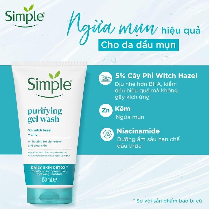ژل شستشو صورت پوست چرب و مختلط سیمپل Simple Daily Skin Detox Purifying Gel Wash 150ml
