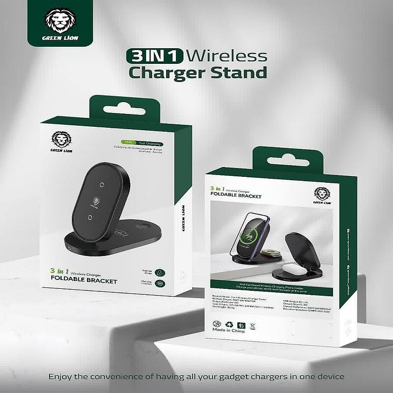 پایه شارژ وایرلس 3در1 گرین لاین Green Lion 3in1 wireless charger stand