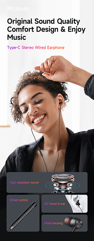 هندزفری سیمی تایپ سی مک دودو Mcdodo Stereo Earphone Type-C HP-3490