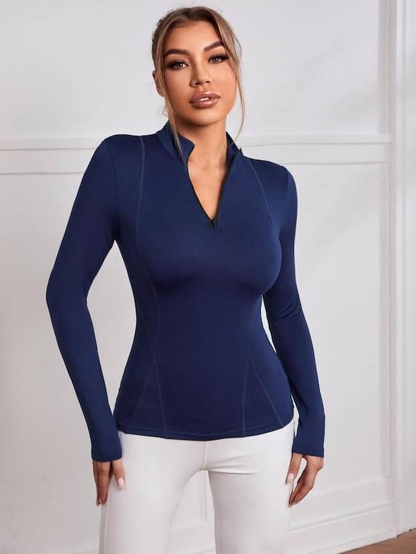 بلوز ورزشی سرمه ای جلو زیپ دار shein