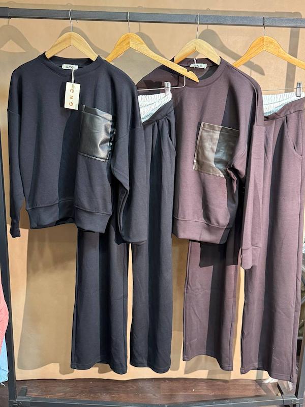 ست شلوار شورتی بلوز جیب چرمی۱۴۷۶