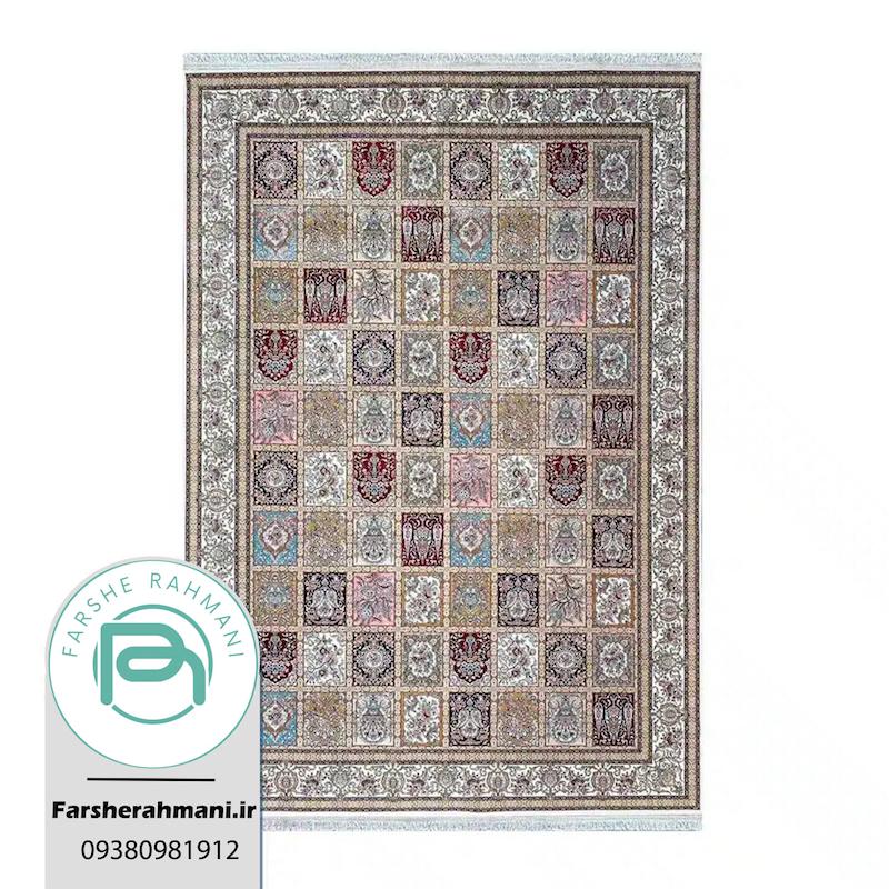 فرش ماشینی 1200 شانه ابریشم گونه رستا کد 12847 کرم 