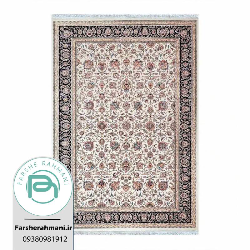 فرش ماشینی 1200 شانه ابریشم گونه رستا کد 12840 کرم