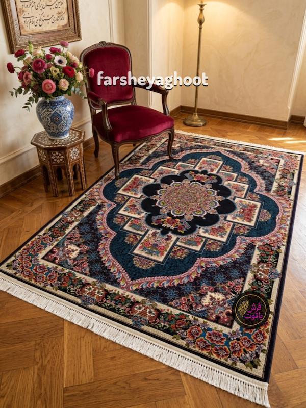 فرش ماشینی زرین 700 شانه کلاسیک ناردون سرمه ای