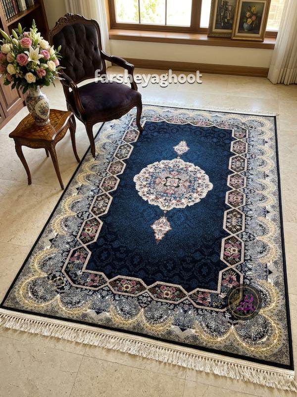 فرش ماشینی زرین 700 شانه کلاسیک هالیدی سرمه ای  