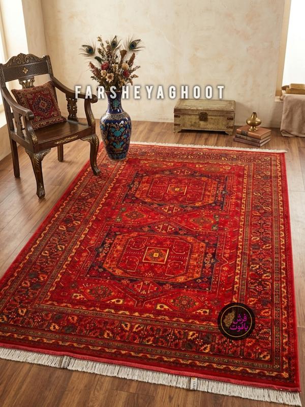 فرش ماشینی نقش کهن 500 شانه هرمس 6035 لاکی