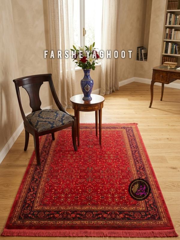 فرش ماشینی نقش کهن 500 شانه هرمس 6059 لاکی