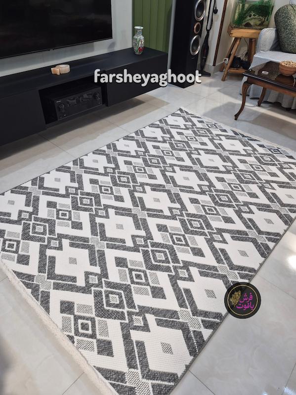 فرش ماشینی پینترستی مدرن کد 6049 طوسی سفید