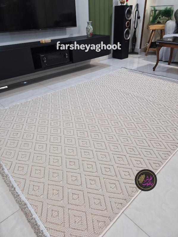 فرش ماشینی پینترستی مدرن کد 8018 کرم چرک 