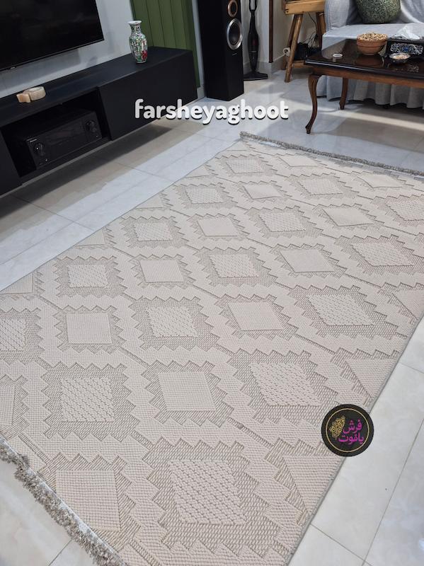 فرش ماشینی پینترستی مدرن کد 8014 کرم چرک