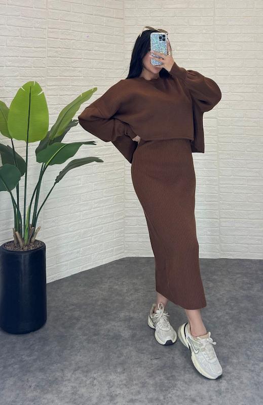 ست دوتیکه سارافون حلقه ای و رویه بافت